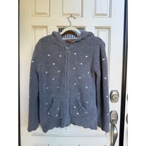 POL Gray Plush Fuzzy‎ Soft Hearts Hoodie Full Zip Cozy Comfy Womens Size Small